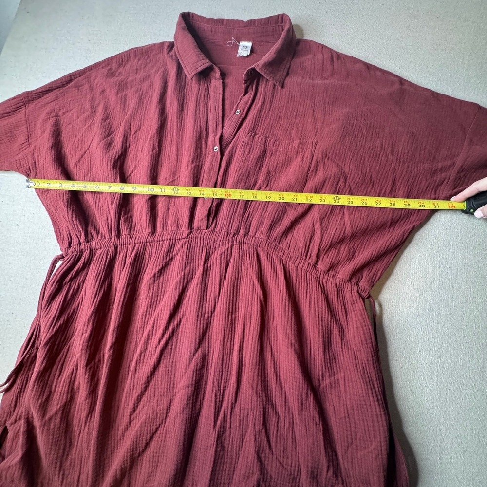 Burgundy Cotton Gauze Tunic Dress XL Boho Cottagecore Babydoll Peasant - Picture 6 of 8